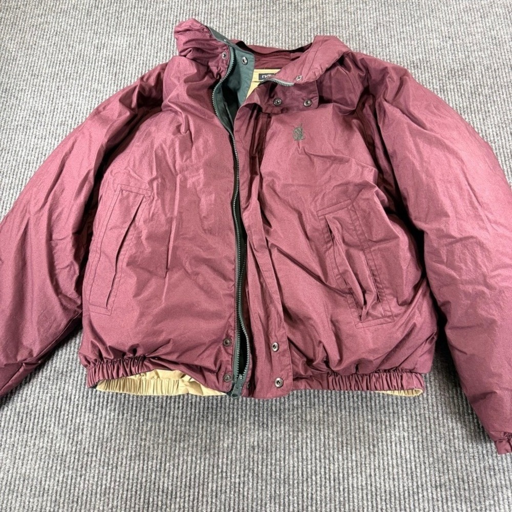 Nautica Vintage Reversible Down Puffer Jacket Mens XL Colorblock Green Burgundy